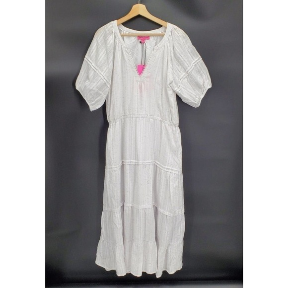 New Betsey Johnson Confetti Midi Dress V Neck Tiered White w/ Multi Color XL - Picture 1 of 4